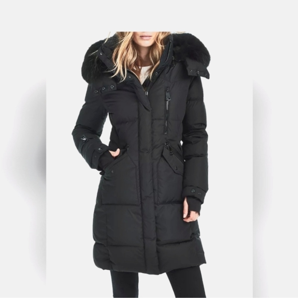 SAM. Midnight Black Puffer Jacket with Plush Fur Hood. NWT